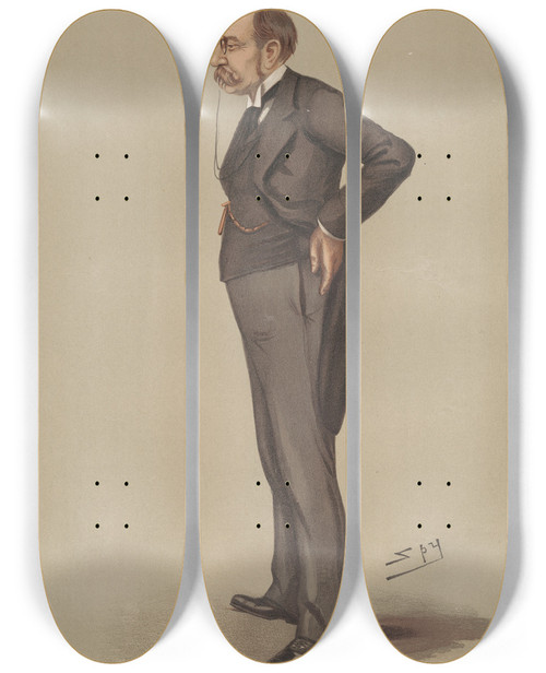 Triptych art skateboard deck of Leslie Matthew Ward Legal Patents Mr John Fletcher Moulton October 4 1900 by Leslie Matthew Ward (1851-1922)