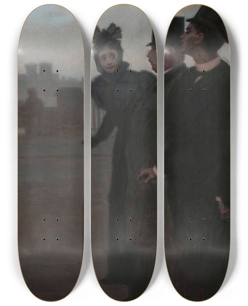 Triptych art skateboard deck of Mirosaw Gajewski Passersby by Miroslaw Gajewski (1867-1931)