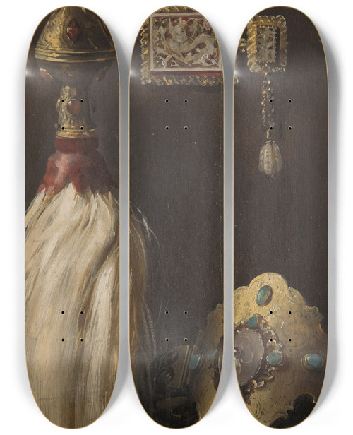Triptych art skateboard deck of Stanisaw Von Chlebowski Study Of A Turkish Horsetail Ensign And Noseband by Stanislaw Chlebowski (1835-1884)