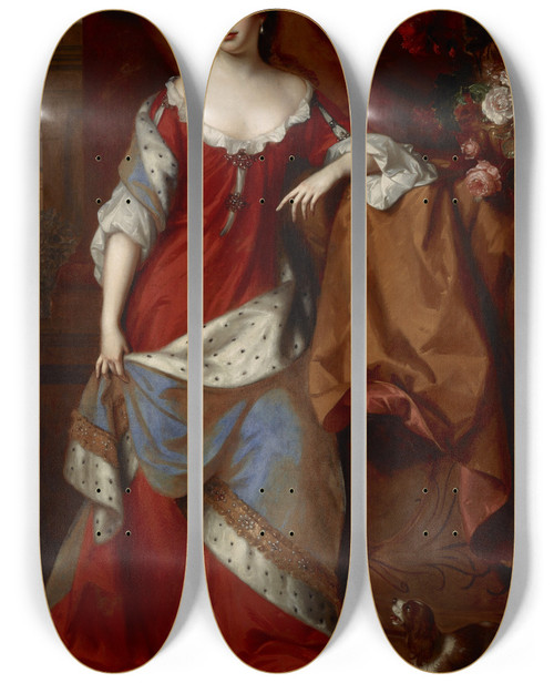 Triptych art skateboard deck of Willem Wissing Queen Anne When Princess Of Denmark 1665 1714 by Willem Wissing (1656-1687)