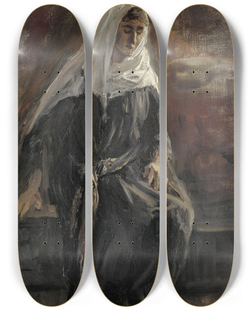 Triptych art skateboard deck of Jozef Israls Zittende Vrouw Waarschijnlijk Michal by Jozef Israels (1824-1911)