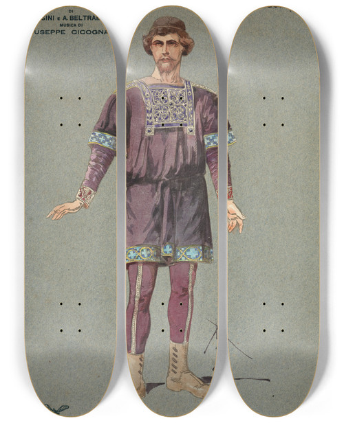 Triptych art skateboard deck of Pipein Gamba Velador Atto Io by Pipein Gamba (1868-1954)