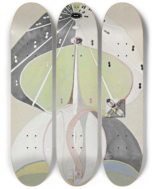 Triptych art skateboard deck of Hilma Af Klint Tree Of Knowledge No 5 by Hilma af Klint (1862-1944)
