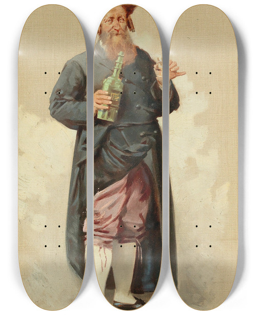 Triptych art skateboard deck of Kazimierz Bienkowski A Good Drop by Kazimierz Bienkowski (1863-1918)