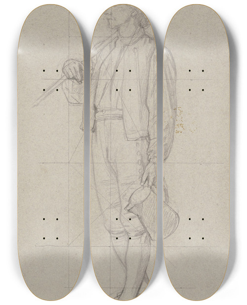 Triptych art skateboard deck of Jakob Becker Schreitender Bauer Mit Geschultertem Rechen Und Einer Kanne In Der Linken by Jakob Becker (1810-1872)