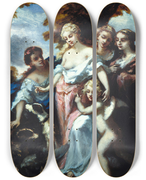 Triptych art skateboard deck of Narcissevirgile Diaz De La Pea Diana After The Hunt by Narcisse-Virgile Diaz de La Pea (1808-1876)