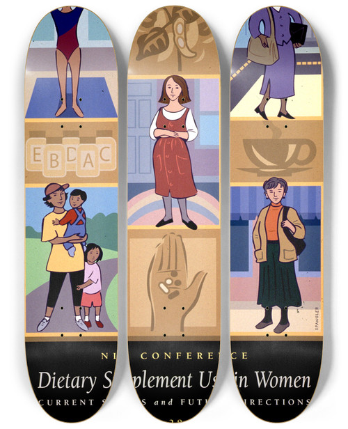 Triptych art skateboard deck of National Institutes Of Health Dietary Supplement Use In Women Current Status And Future Directions by National Institutes Of Health (1887)