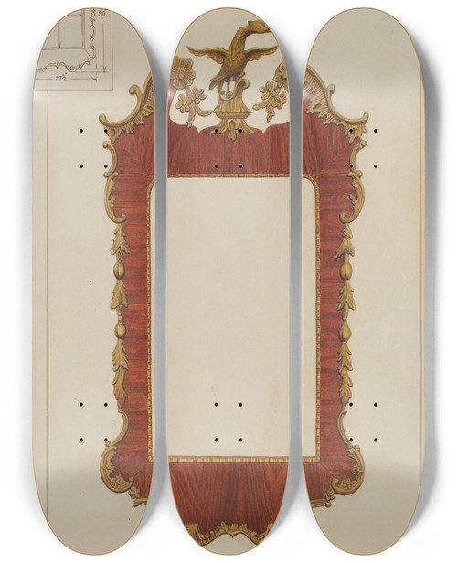 Triptych art skateboard deck of James M Lawson Mirror Chippendale Style by James M Lawson