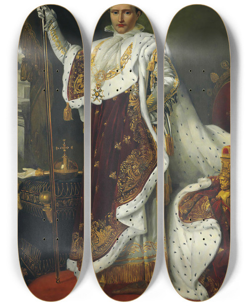 Triptych art skateboard deck of Alexandre Benoit Jean Dufay Portrait Of The Emperor Napoleon Bonaparte 17691821 by Alexandre Benoit Jean Dufay (1770-1844)