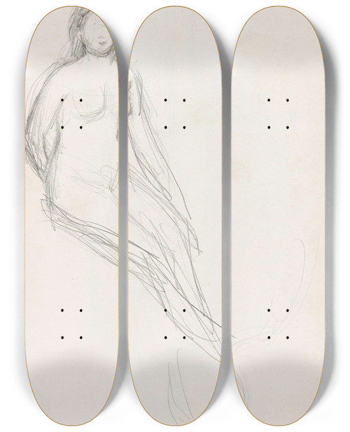 Triptych art skateboard deck of Signe Scheel Kvinneakt_2 by Signe Scheel (1860-1942)