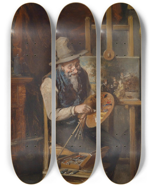 Triptych art skateboard deck of Hermann Kern Der Knstler An Der Staffelei by Hermann Kern (1838-1912)