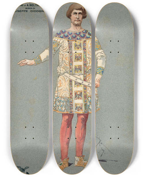 Triptych art skateboard deck of Pipein Gamba Velador Atto Iii by Pipein Gamba (1868-1954)