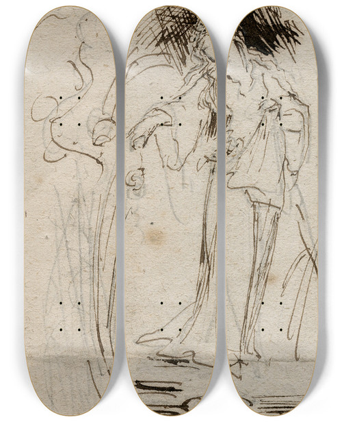 Triptych art skateboard deck of Matthijs Maris Ophelia Gooit Bloemen In Het Water by Matthijs Maris (1839-1917)