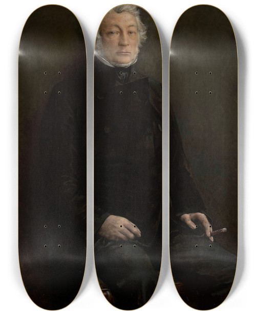 Triptych art skateboard deck of Henryk Pitkowski Portrait Of Adam Mickiewicz by Henryk Piatkowski (1853-1932)