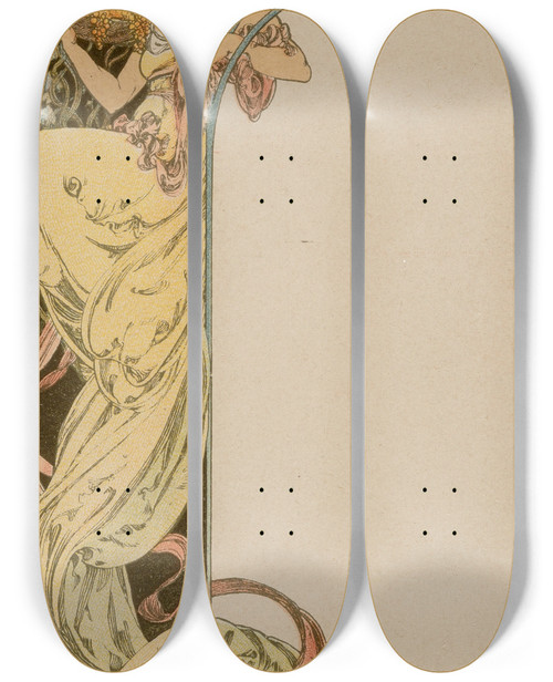 Triptych art skateboard deck of Alphonse Mucha Menu Card_1 by Alphonse Mucha (1860-1939)