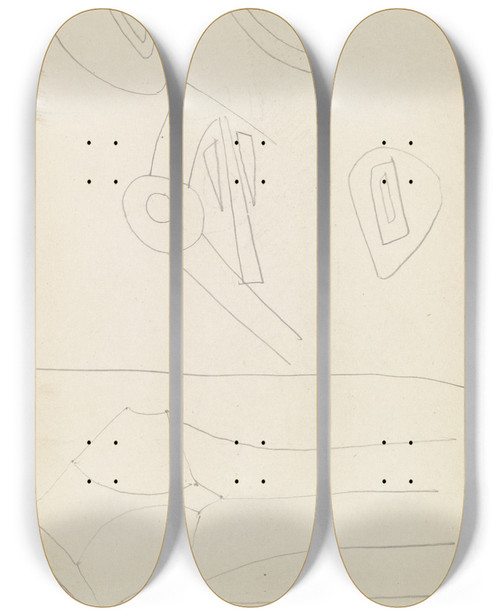 Triptych art skateboard deck of Henri Gaudierbrzeska Five Abstract Sketches by Henri Gaudier-Brzeska (1891-1915)