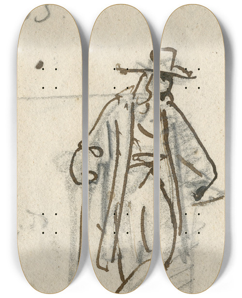 Triptych art skateboard deck of David Humbert De Superville Staande Man Met Flambard En In Lange Jas by David Humbert De Superville (1770-1849)