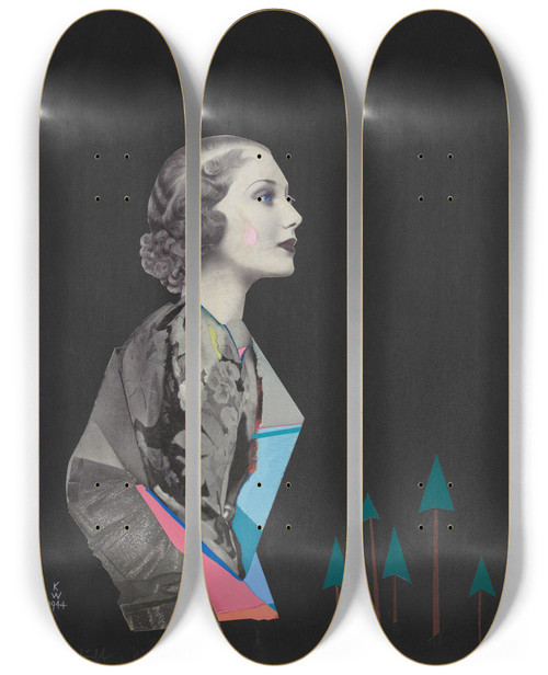 Triptych art skateboard deck of Karl Wiener Sehnsucht Collage by Karl Wiener (1901-1949)