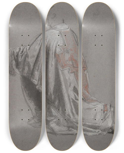 Triptych art skateboard deck of Isidore Pils Drapery Study For A Bishop_2 by Isidore Pils (1815-1875)