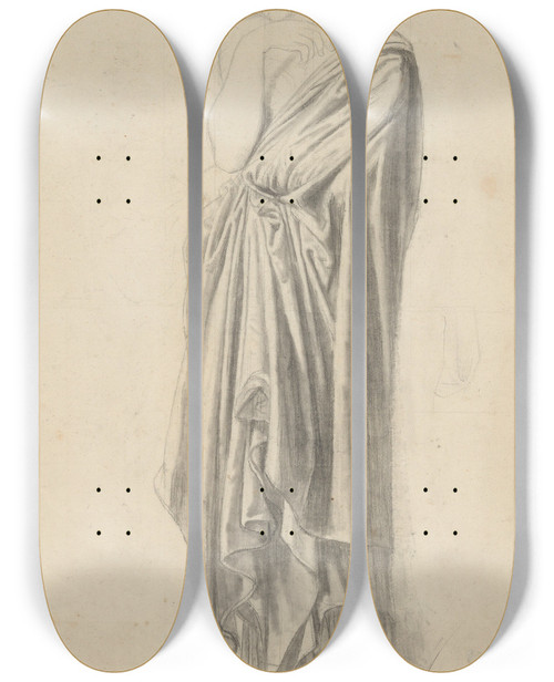 Triptych art skateboard deck of Jean Auguste Dominique Ingres Study For The Figure Of Stratonice by Jean Auguste Dominique Ingres (1780-1867)
