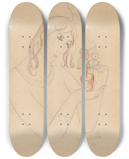 Triptych art skateboard deck of Mikul Galanda Zasnen by Mikulas Galanda (1895-1938)