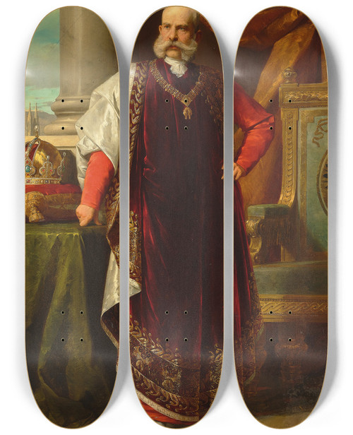 Triptych art skateboard deck of Eduard Lebiedzki Kaiser Franz Joseph by Eduard Lebiedzki (1862-1915)