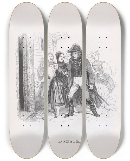 Triptych art skateboard deck of J J Grandville The Exiled by J J Grandville (1803-1847)