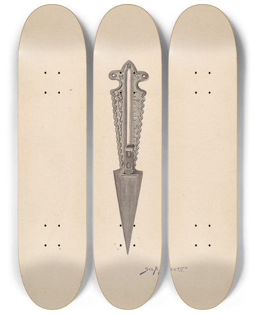 Triptych art skateboard deck of Sydney Roberts Button Hole Cutter by Sydney Roberts