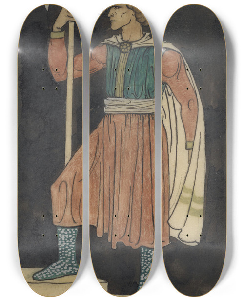 Triptych art skateboard deck of Richard Nicolas Roland Holst Ontwerp Voor Kostuum Voor De Luciferisten by Richard Nicolaus Roland Holst (1868-1938)