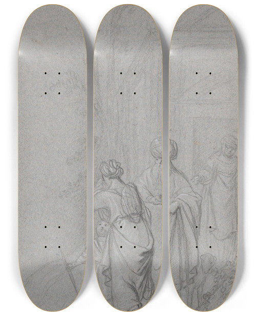 Triptych art skateboard deck of Pieter Fransz De Grebber Abraham Casting Out Hagar And Ishmael by Pieter Fransz De Grebber (1600-1652)