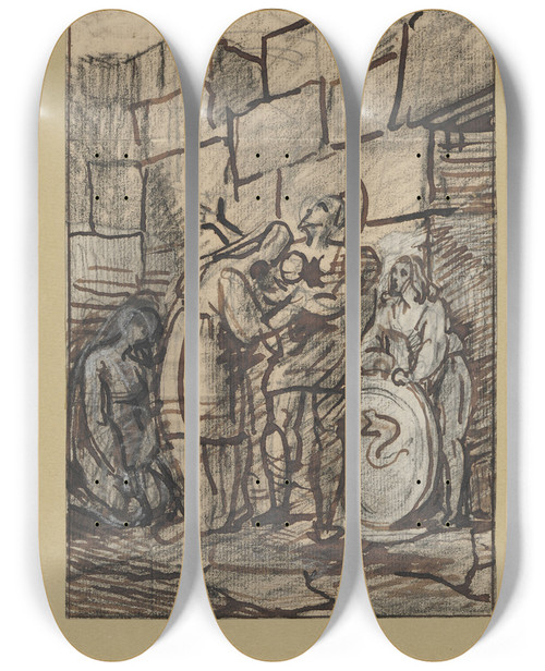 Triptych art skateboard deck of David Humbert De Superville Afscheid Van Hector En Andromache by David Humbert De Superville (1770-1849)