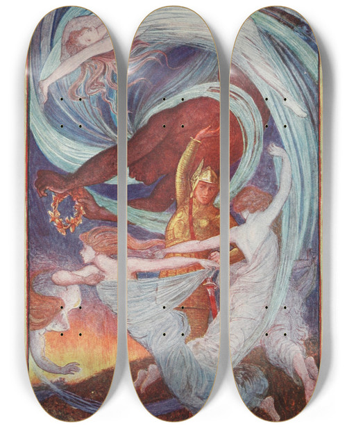 Triptych art skateboard deck of Henry Justice Ford The Whirlwind Seizes The Wreath_1 by Henry Justice Ford (1860-1941)