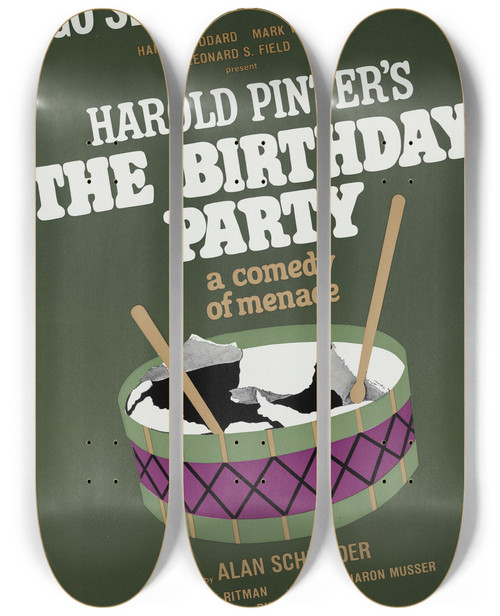 Triptych art skateboard deck of Artcraft Lithograph The Birthday Party by Artcraft Lithograph (1905-1970)