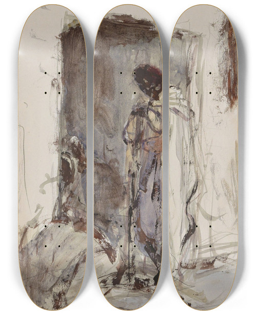 Triptych art skateboard deck of Marius Bauer Figuur Bij Een Portaal by Marius Bauer (1867-1932)