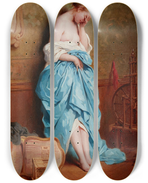 Triptych art skateboard deck of Charles Chaplin A Quiet Moment by Charles Chaplin (1825-1891)