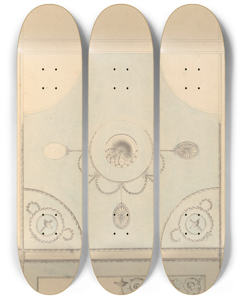 Triptych art skateboard deck of James Wyatt Design For Drawing Room Ceiling Castlecoole County Fermanagh Ireland by James Wyatt (1746-1813)