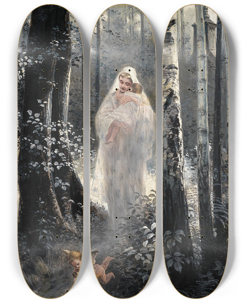Triptych art skateboard deck of Piotr Stachiewicz Ave Maria by Piotr Stachiewicz (1858-1938)