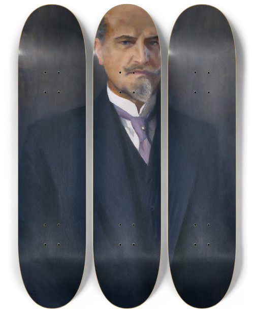 Triptych art skateboard deck of Bruno Liljefors Portrait Of Ernest Thiel by Bruno Liljefors (1860-1939)