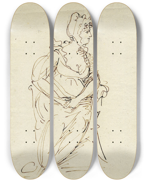 Triptych art skateboard deck of David Humbert De Superville Mietje Brinkman Zittend In Leunstoel by David Humbert De Superville (1770-1849)