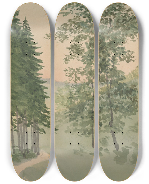 Triptych art skateboard deck of Jan Nowopack Mountain Path by Jan Nowopacky