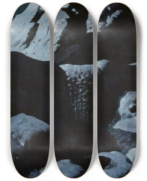 Triptych art skateboard deck of Stanisaw Witkiewicz Winter Landscape From The Tatra Mountains by Stanislaw Witkiewicz (1851-1915)