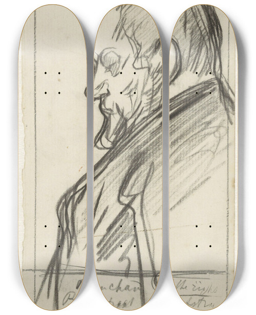 Triptych art skateboard deck of Jan Veth Schets Van Een Man Met Een Baard In Profiel Naar Links by Jan Veth (1864-1925)