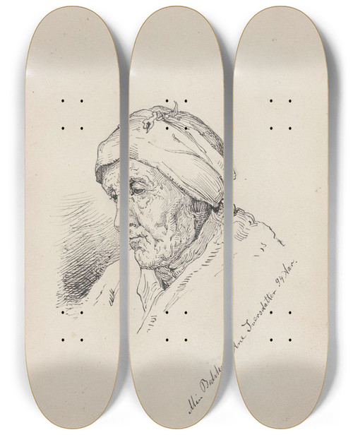 Triptych art skateboard deck of Christian Skredsvig Ane Iversdatter by Christian Skredsvig (1854-1924)