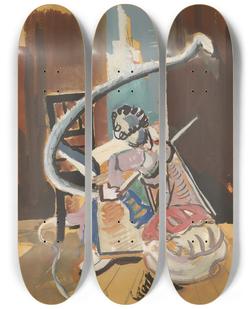 Triptych art skateboard deck of Cyprin Majernk Study For Painting In A Circus Setting by Cyprian Majernik (1909-1945)