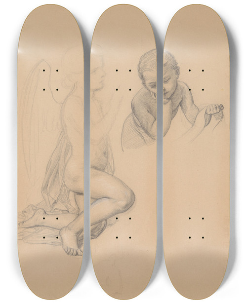Triptych art skateboard deck of Jzef Simmler Studies Of Angels For The Painting The Immaculate Conception Of The Blessed Virgin Mary by Jozef Simmler (1823-1868)