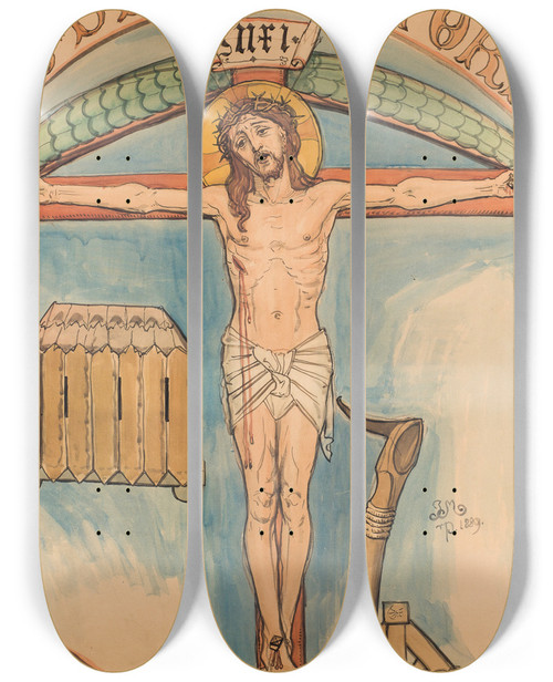 Triptych art skateboard deck of Jan Matejko Karton Do Polichromii Kocioa Mariackiego Godo Ucznikw by Jan Matejko (1838-1893)