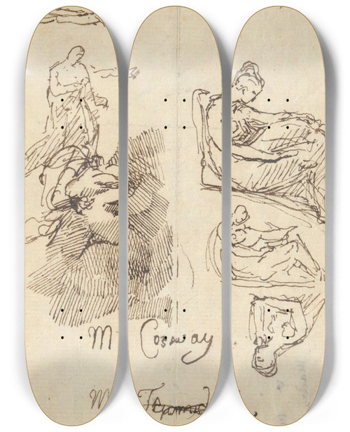 Triptych art skateboard deck of John Trumbull Untitled From Folio Sketches In France And Germany_1 by John Trumbull (1756-1843)