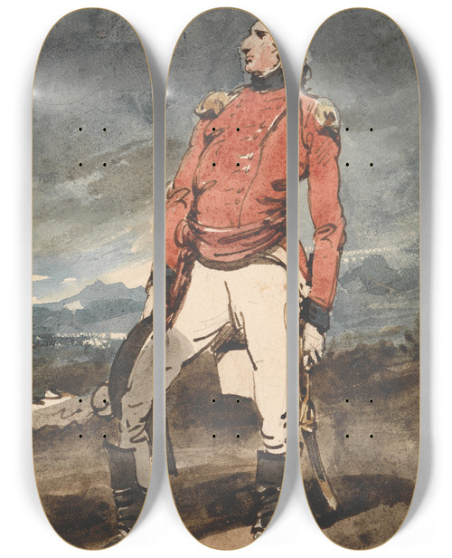 Triptych art skateboard deck of George Chinnery Study For The Portrait Of A Military Officer by George Chinnery (1774-1852)