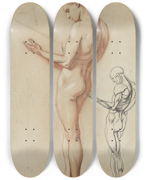 Triptych art skateboard deck of Franz Von Stuck Studie Zum Orpheus by Franz Von Stuck (1863-1928)