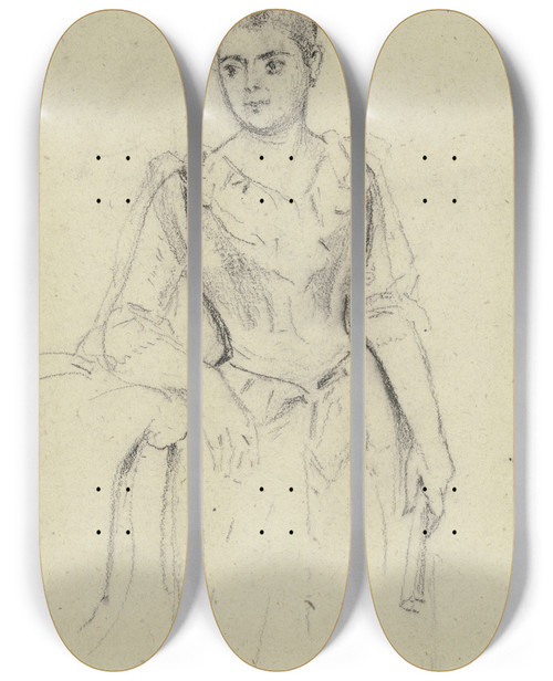 Triptych art skateboard deck of Otto Scholderer Stehende Dame Mit Fcher by Otto Scholderer (1834-1902)
